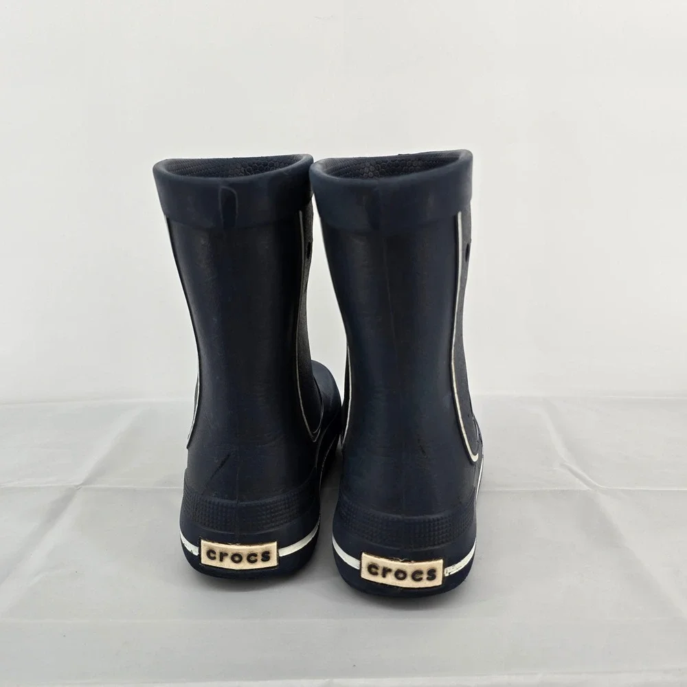 Crocs Crocband‎ Rain Boots Navy Blue White Kids Size 10 11 Waterproof Pull On